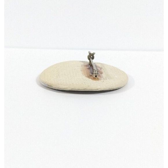 Round Artisan Signed Ceramic Brooch - Signed J. Scheilter Blue And Gold Toned - Picture 7 of 7